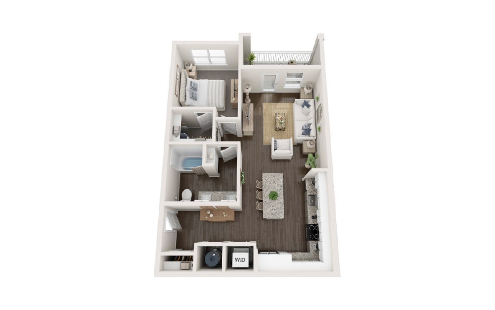 Riverfront - 1 bedroom floorplan layout with 1 bath and 784 square feet.